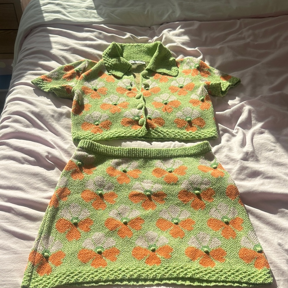 Zara Green and Orange Floral Knit Set
